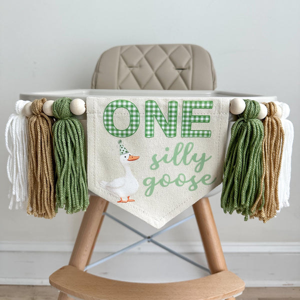 One Silly Goose Banner, First Birthday Decorations, Silly Goose Birthday, High Chair Banner, One Banner, Cake Smash Decorations