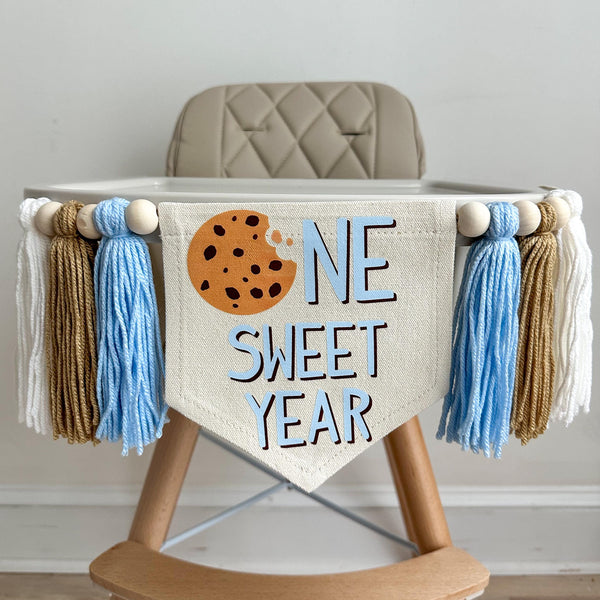Cookie 1st Birthday Party Decorations, Milk and Cookies First Birthday Decor, Chocolate Chip Cookie High Chair Banner, One Sweet Year Sign
