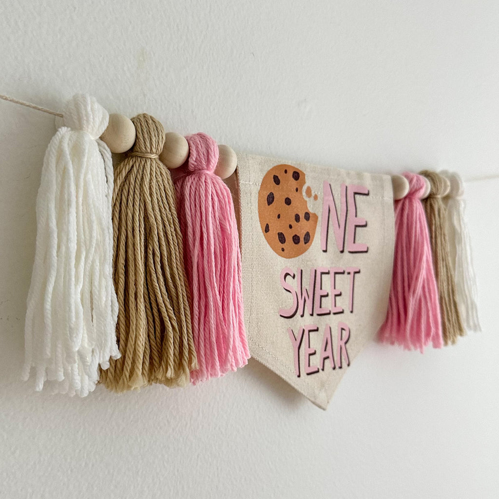 Cookie 1st Birthday Party Decorations, Milk and Cookies First Birthday Decor, Chocolate Chip Cookie High Chair Banner, One Sweet Year Sign