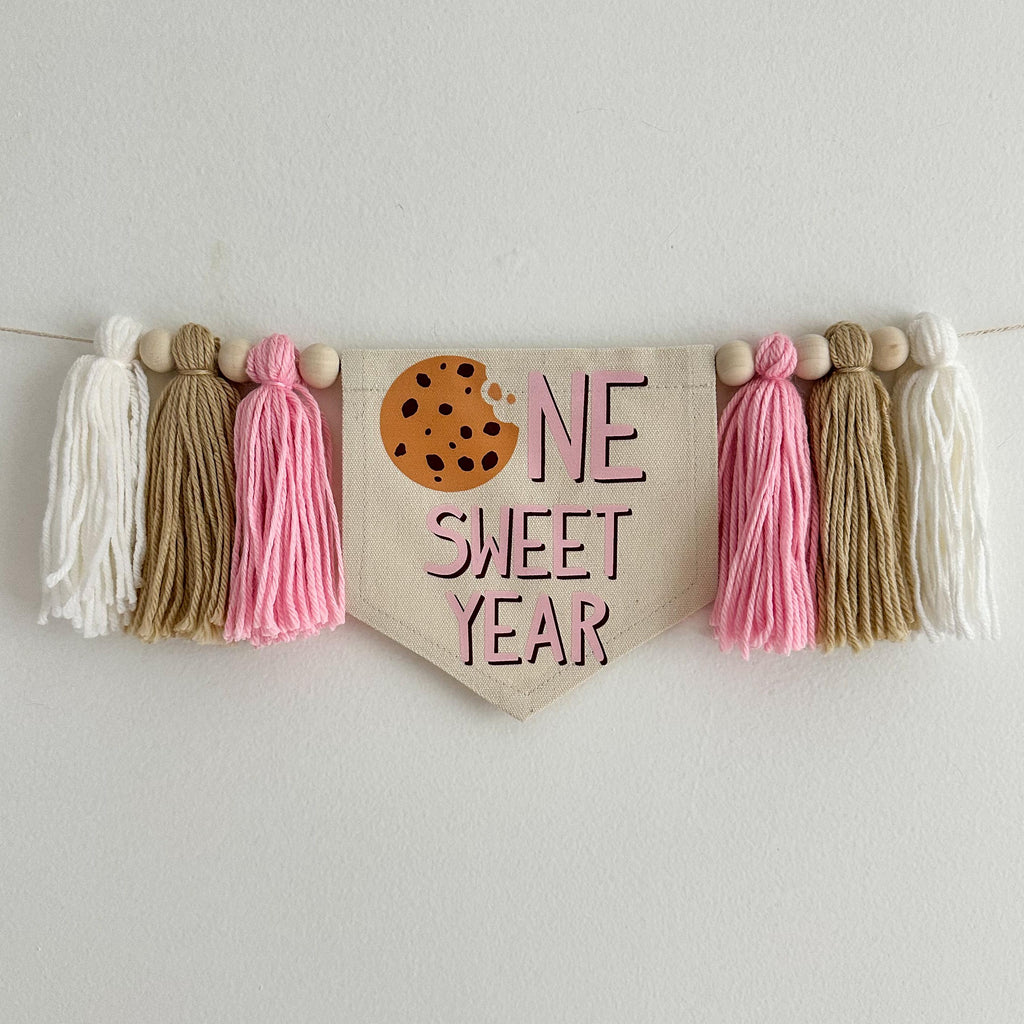 Cookie 1st Birthday Party Decorations, Milk and Cookies First Birthday Decor, Chocolate Chip Cookie High Chair Banner, One Sweet Year Sign