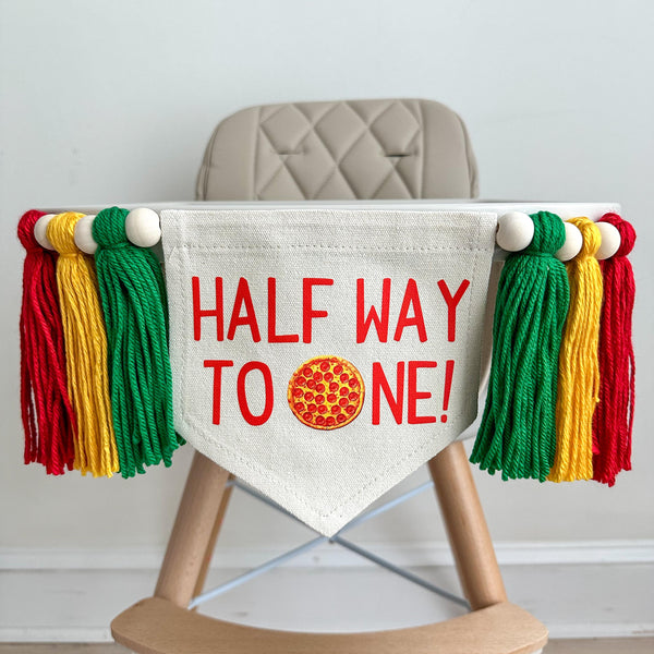 Half Birthday High Chair Banner, Pizza Party Birthday Decorations, Pizza 6 Month Tassel Banner, Cake Smash Props