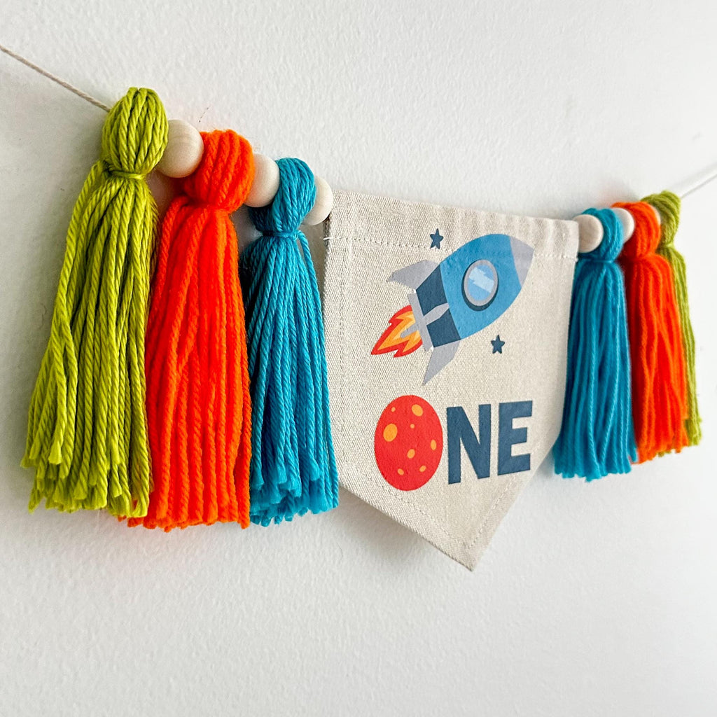 Outer Space 1st Birthday Party Decorations, Astronaut First Birthday High Chair Banner, Planet Cake Smash Sign