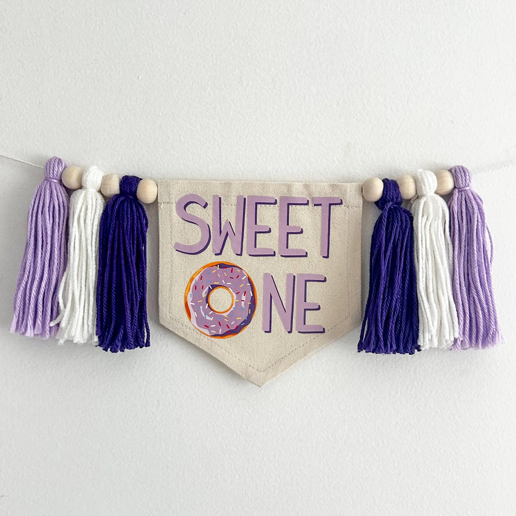 Donut 1st Birthday Party Decorations, Sweet One First Birthday, Purple Doughnut High Chair Banner, Confetti Birthday Sign, Donut Grow Up