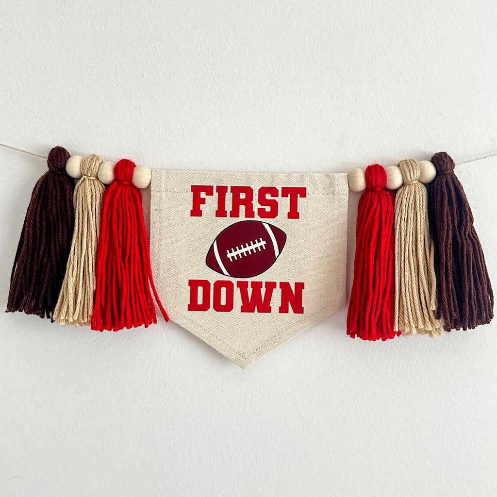 First Down 1st Birthday High Chair Banner, Sports First Birthday Party Tassel Banner, Football Decorations, Cake Smash Props, Highchair Sign