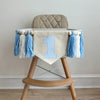 1st Birthday High Chair Banner, Blue Gingham First Birthday Party Decorations, Boho Yarn Tassel Garland, Cake Smash Decor, Photo Prop Sign