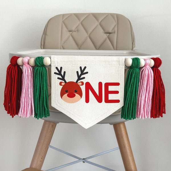 First Birthday Decorations, Reindeer Banner, Christmas Birthday Party, One Banner, Fun to Be One, Reindeer Theme, Tassel Garland
