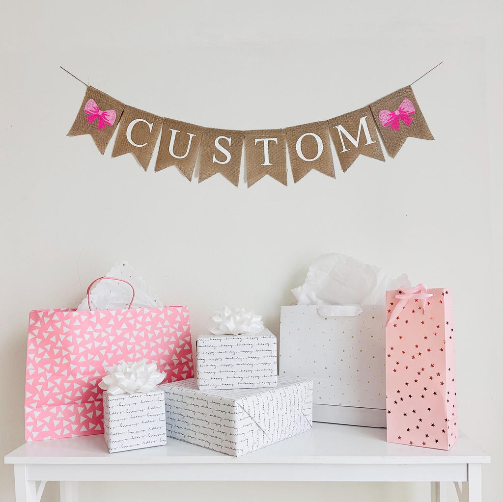 Coquette Bow Banner | Pink Bow Party Decorations | Personalized Banner | Girl Birthday Party | Baby Shower Banner | Bridal Shower Decor
