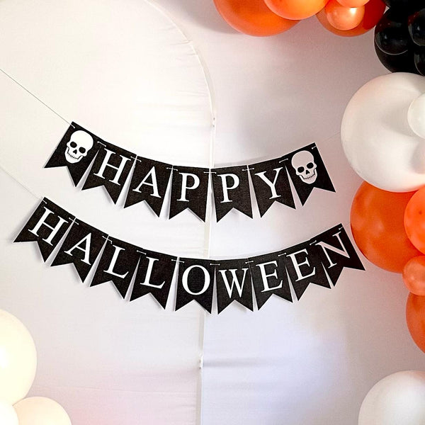 Happy Halloween Banner | Halloween Party Decorations | October Birthday Party | Spooky Season | Skull Banner