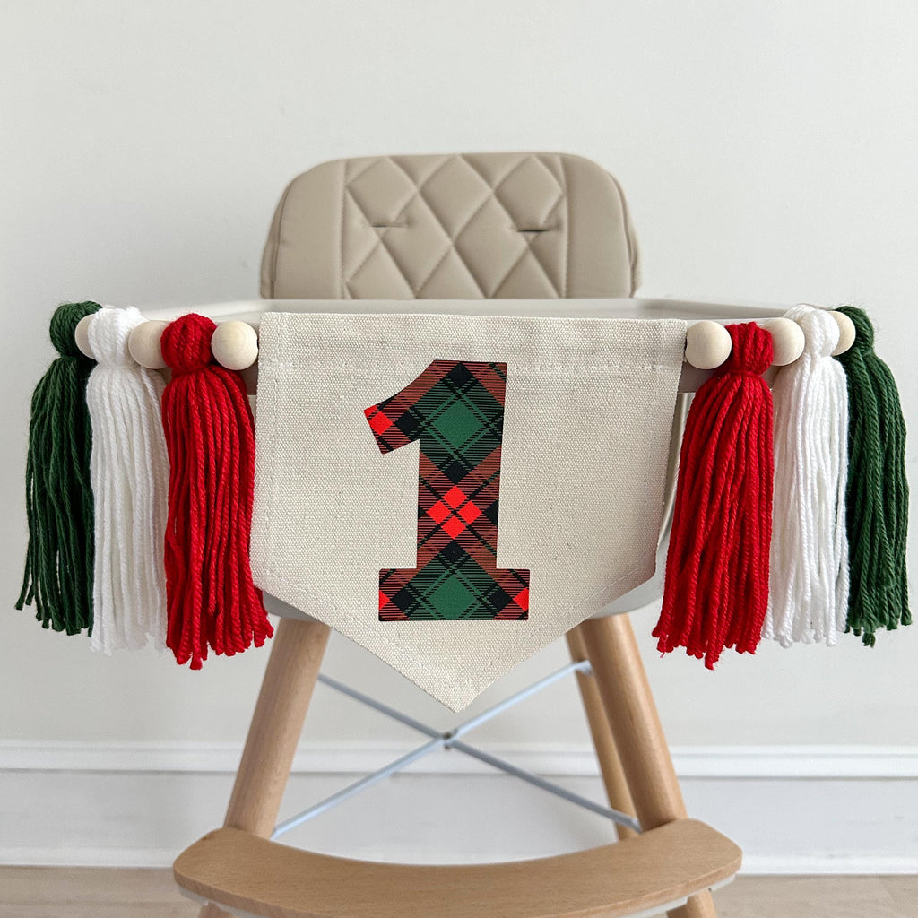Classic Christmas Birthday, Tartan Plaid 1 Sign, First Birthday Decorations, One Banner, High Chair Banner, Cake Smash Props