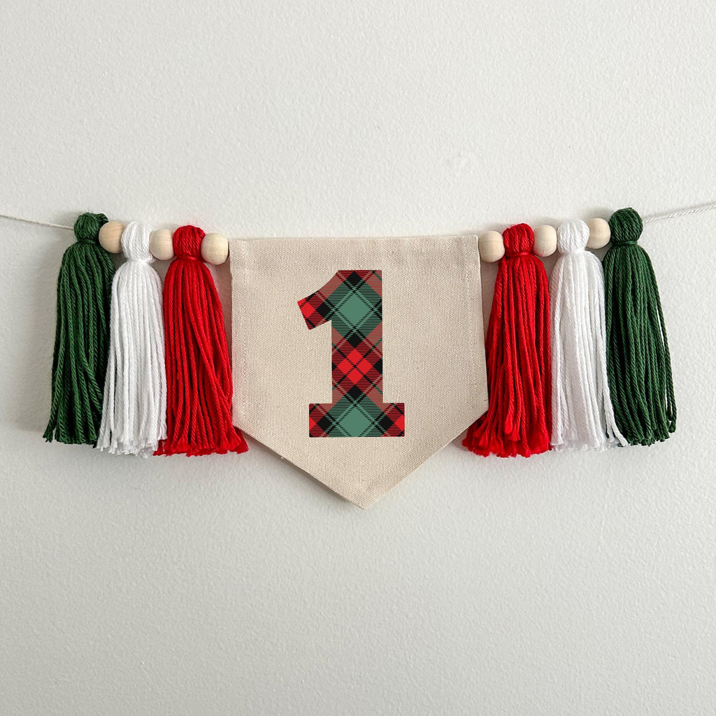 Classic Christmas Birthday, Tartan Plaid 1 Sign, First Birthday Decorations, One Banner, High Chair Banner, Cake Smash Props