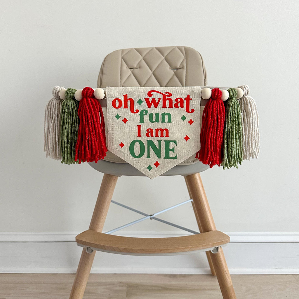 Christmas First Birthday, Oh What Fun 1st Birthday, High Chair Banner, One Banner, One Year Old Party, Cake Smash Props