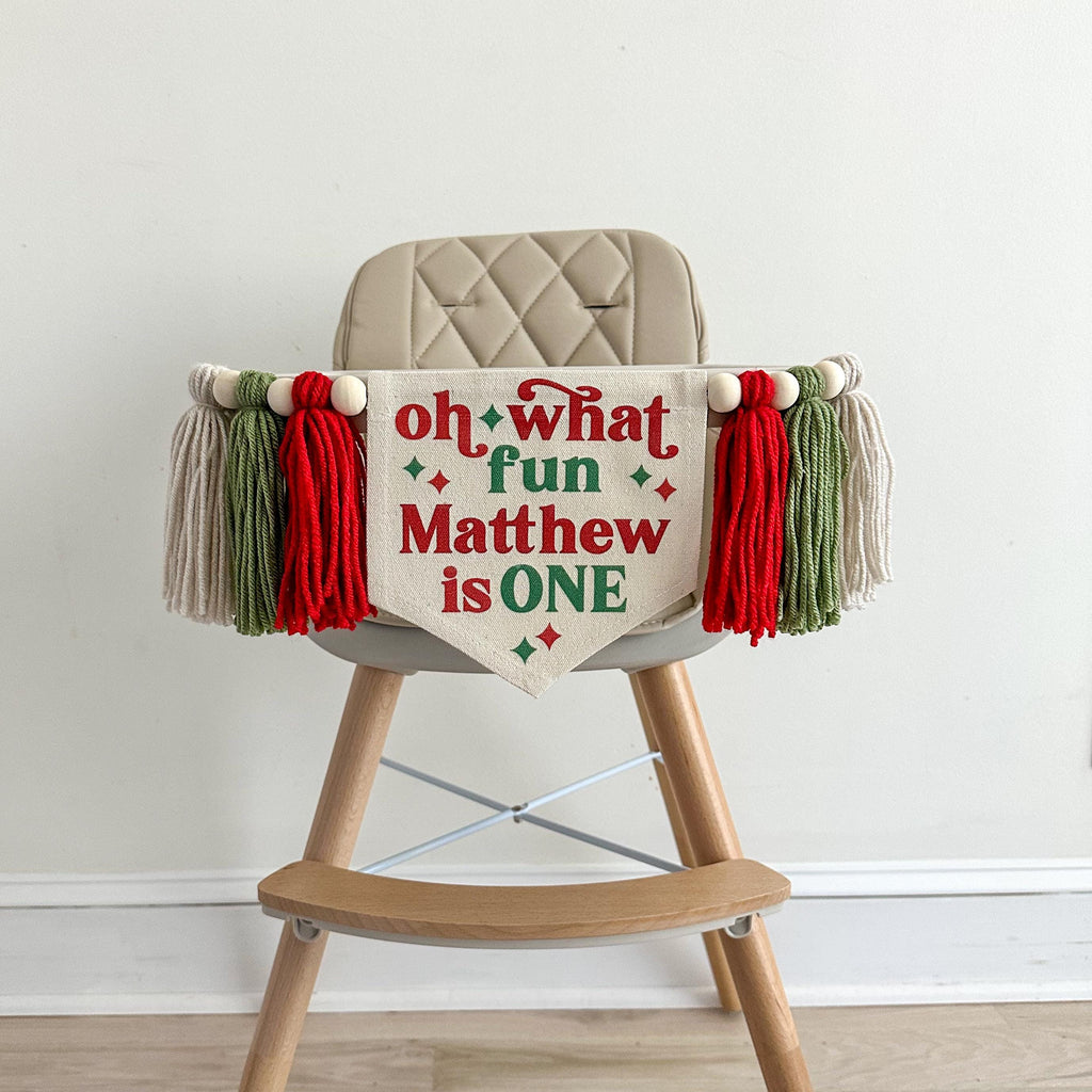 Christmas First Birthday | Personalized First Birthday | Oh What Fun 1st Birthday | High Chair Banner | Cake Smash Props