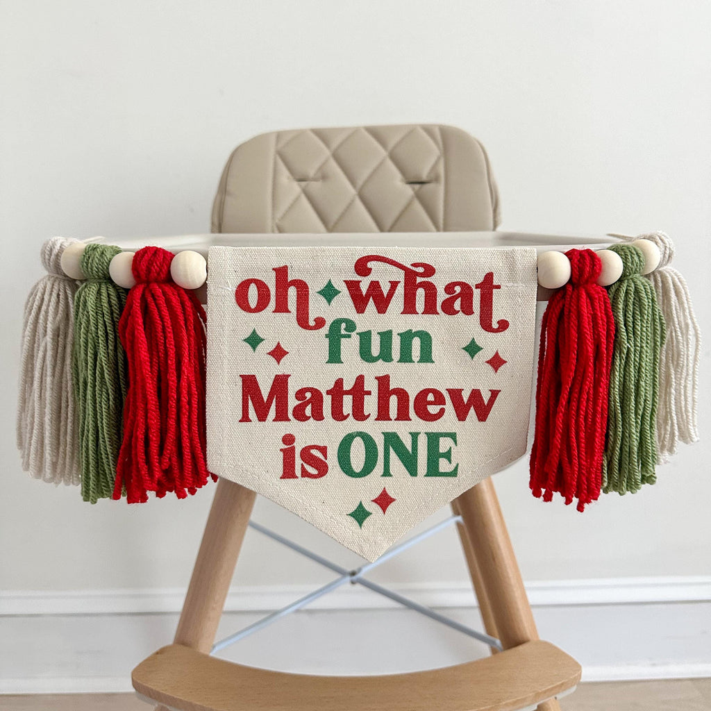 Christmas First Birthday | Personalized First Birthday | Oh What Fun 1st Birthday | High Chair Banner | Cake Smash Props