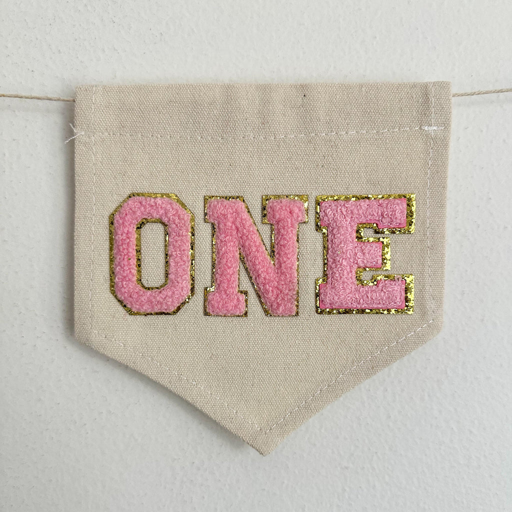 One Banner, 1st Birthday Decorations, Chenille Letters, Pink Themed Party, Girl Party, First Birthday Decor, High Chair Banner, Cake Smash