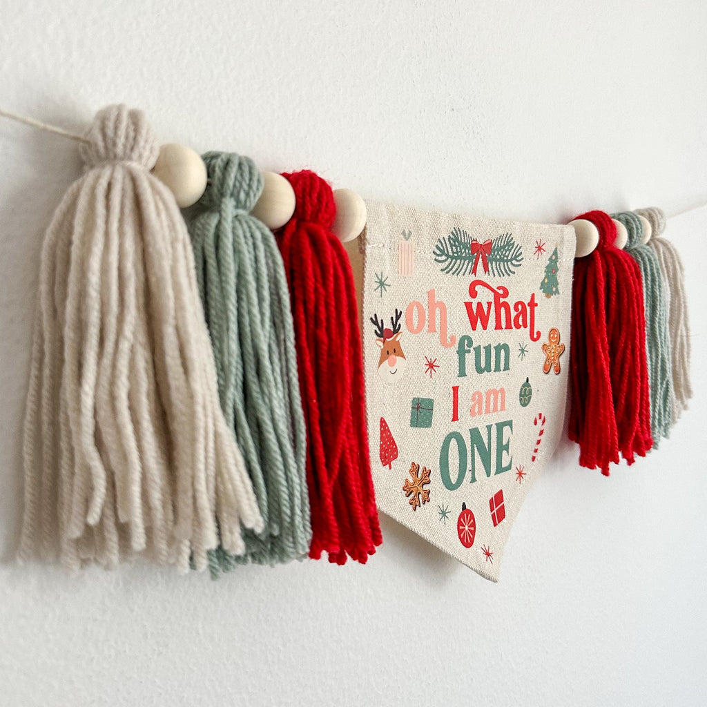 Oh What Fun 1st Birthday, Christmas First Birthday, One Banner, High Chair Banner, Cake Smash Props, One Year Old Party