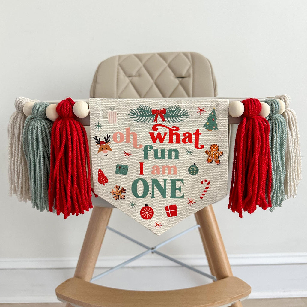 Oh What Fun 1st Birthday, Christmas First Birthday, One Banner, High Chair Banner, Cake Smash Props, One Year Old Party