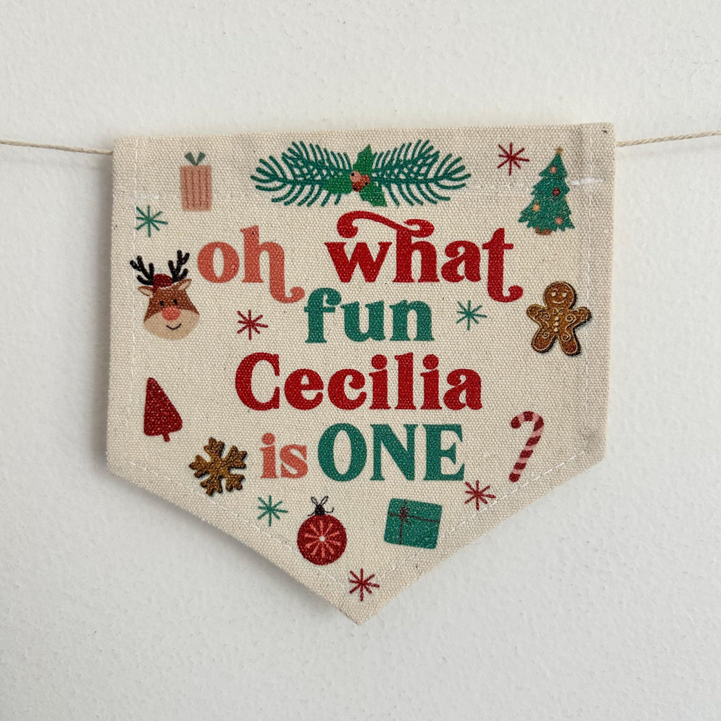 Christmas First Birthday, Personalized First Birthday, Oh What Fun 1st Birthday, High Chair Banner, One Banner, Cake Smash Props