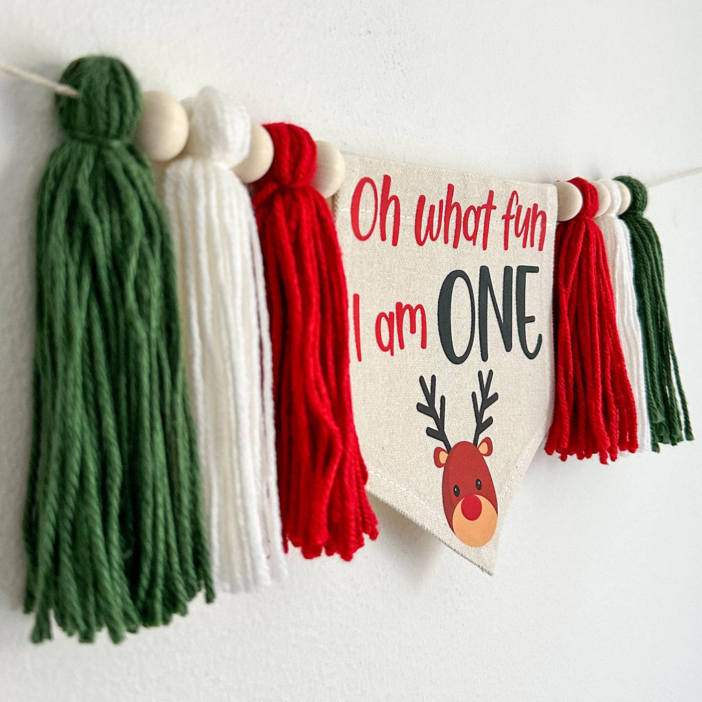 Reindeer Banner, Christmas First Birthday, Oh What Fun 1st Birthday, High Chair Banner, Cake Smash Props, One Year Old Party