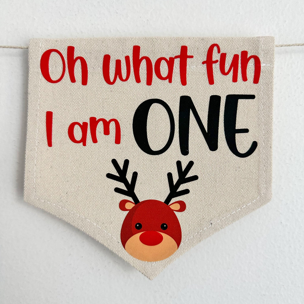 Reindeer Banner, Christmas First Birthday, Oh What Fun 1st Birthday, High Chair Banner, Cake Smash Props, One Year Old Party