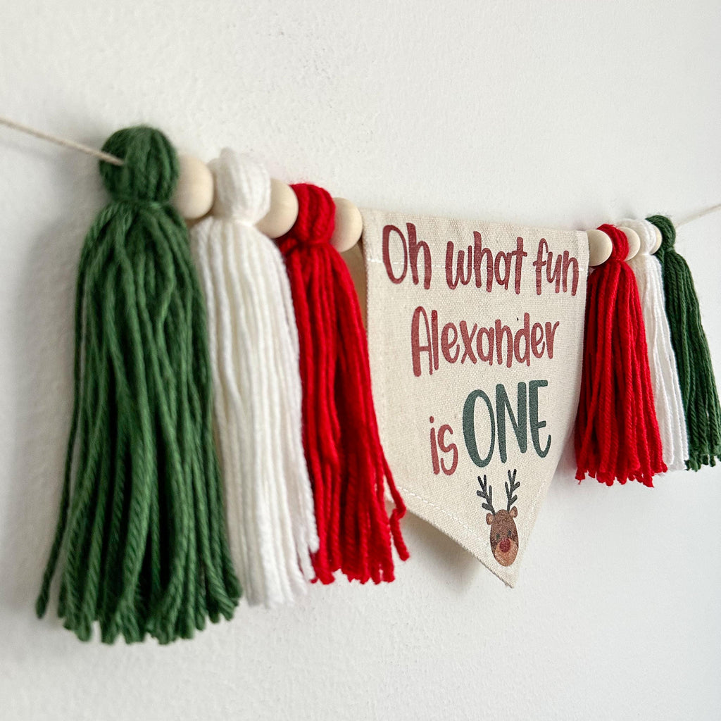 Christmas First Birthday, Oh What Fun 1st Birthday, Personalized First Birthday, High Chair Banner, Reindeer One Banner, Cake Smash Props