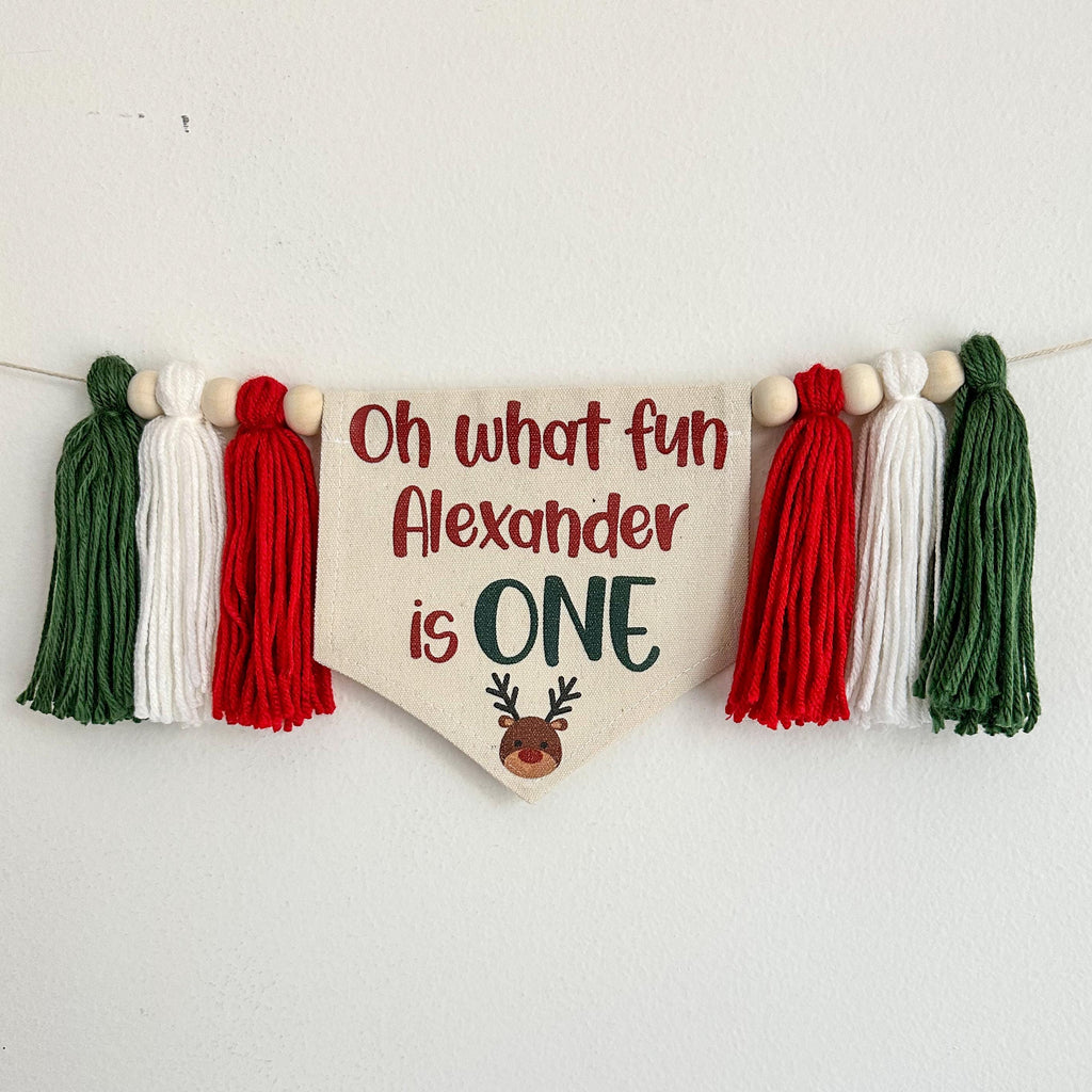 Christmas First Birthday, Oh What Fun 1st Birthday, Personalized First Birthday, High Chair Banner, Reindeer One Banner, Cake Smash Props