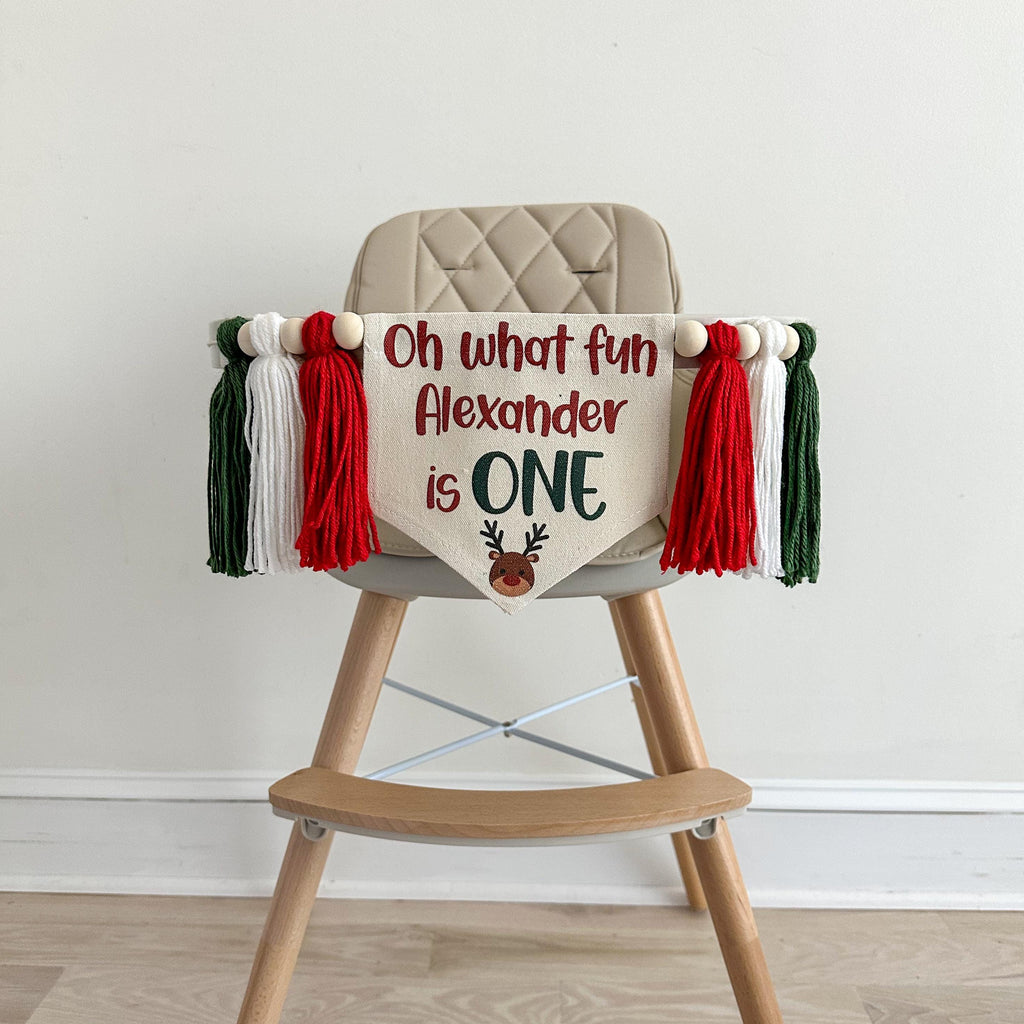 Christmas First Birthday, Oh What Fun 1st Birthday, Personalized First Birthday, High Chair Banner, Reindeer One Banner, Cake Smash Props