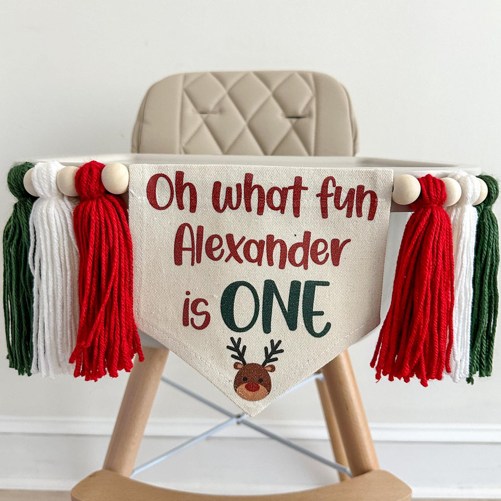 Christmas First Birthday, Oh What Fun 1st Birthday, Personalized First Birthday, High Chair Banner, Reindeer One Banner, Cake Smash Props
