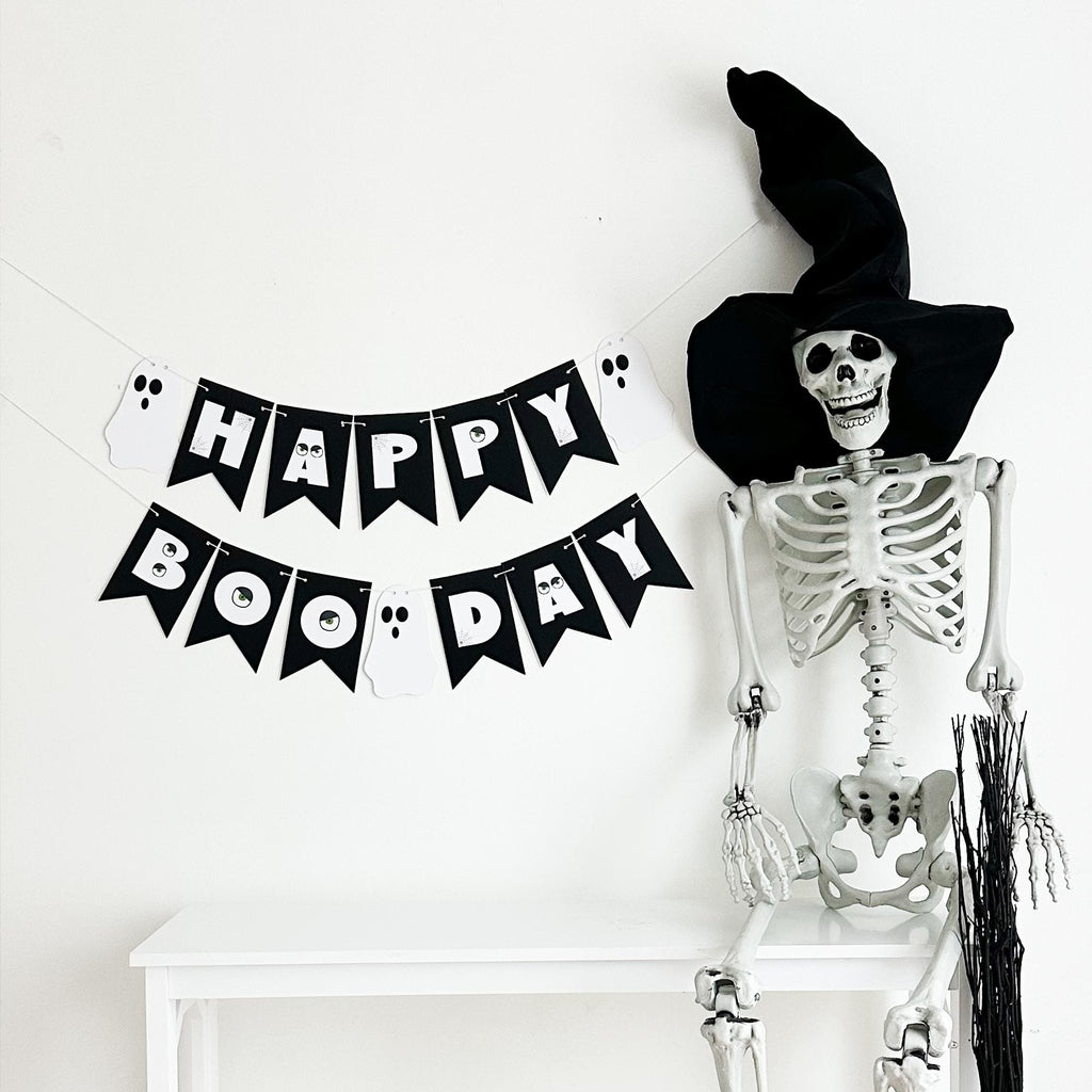 Happy Boo Day Card Stock Banner | Halloween Birthday Party Decorations