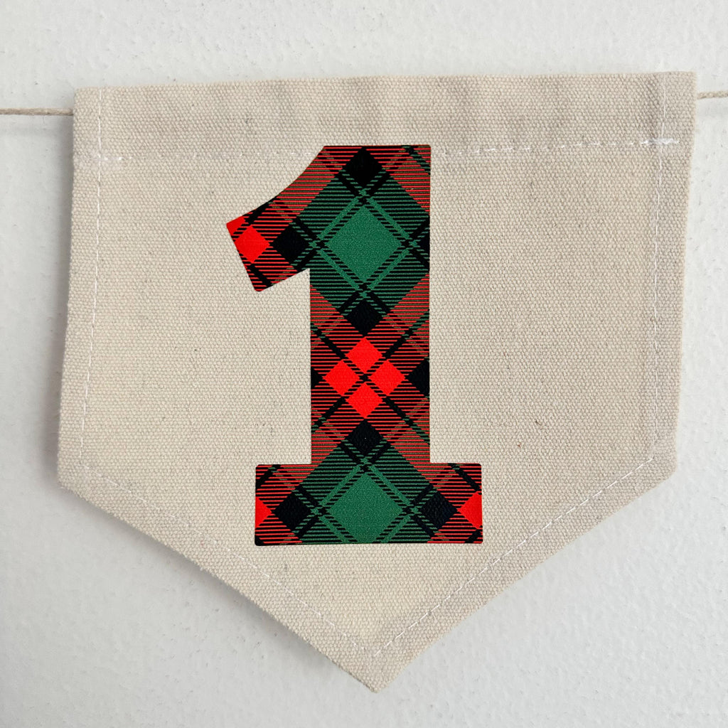 Classic Christmas Birthday, Tartan Plaid 1 Sign, First Birthday Decorations, One Banner, High Chair Banner, Cake Smash Props