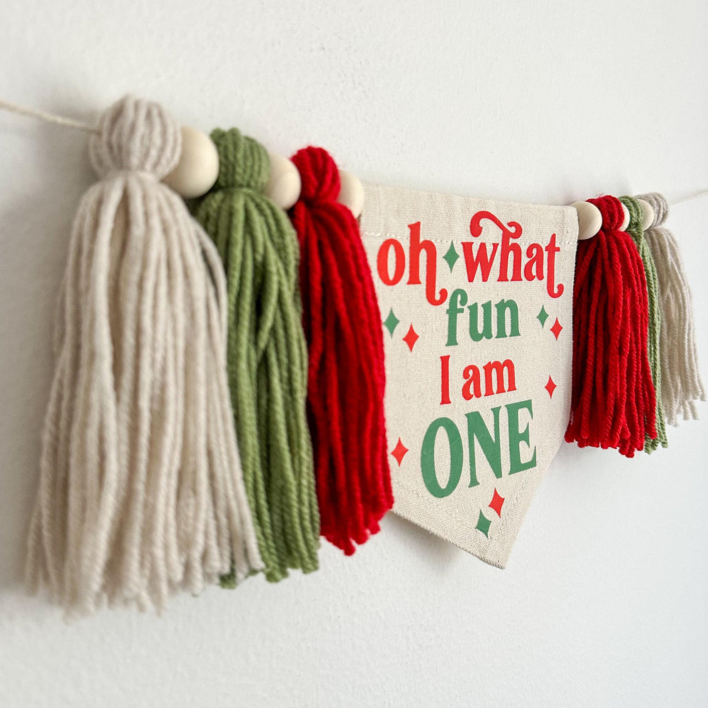 Christmas First Birthday, Oh What Fun 1st Birthday, High Chair Banner, One Banner, One Year Old Party, Cake Smash Props