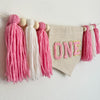 One Banner, 1st Birthday Decorations, Chenille Letters, Pink Themed Party, Girl Party, First Birthday Decor, High Chair Banner, Cake Smash