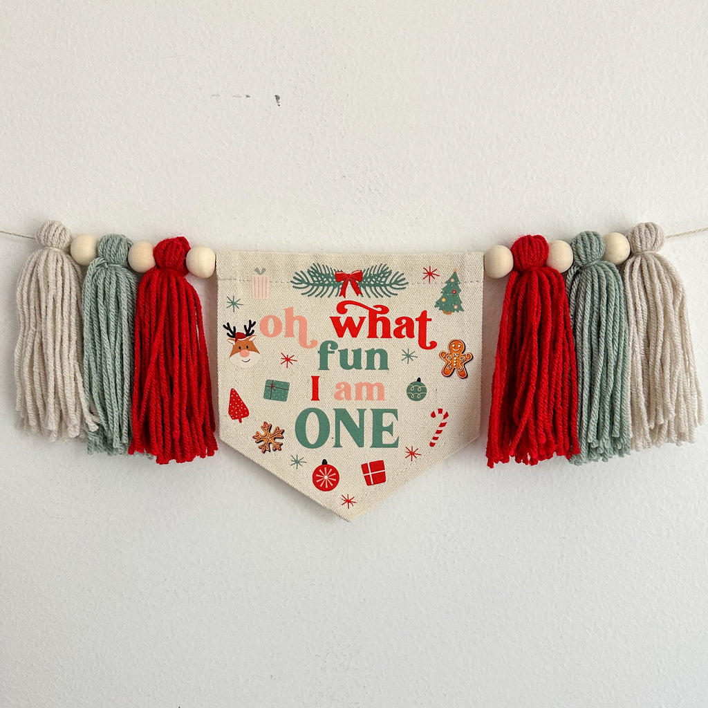 Oh What Fun 1st Birthday, Christmas First Birthday, One Banner, High Chair Banner, Cake Smash Props, One Year Old Party