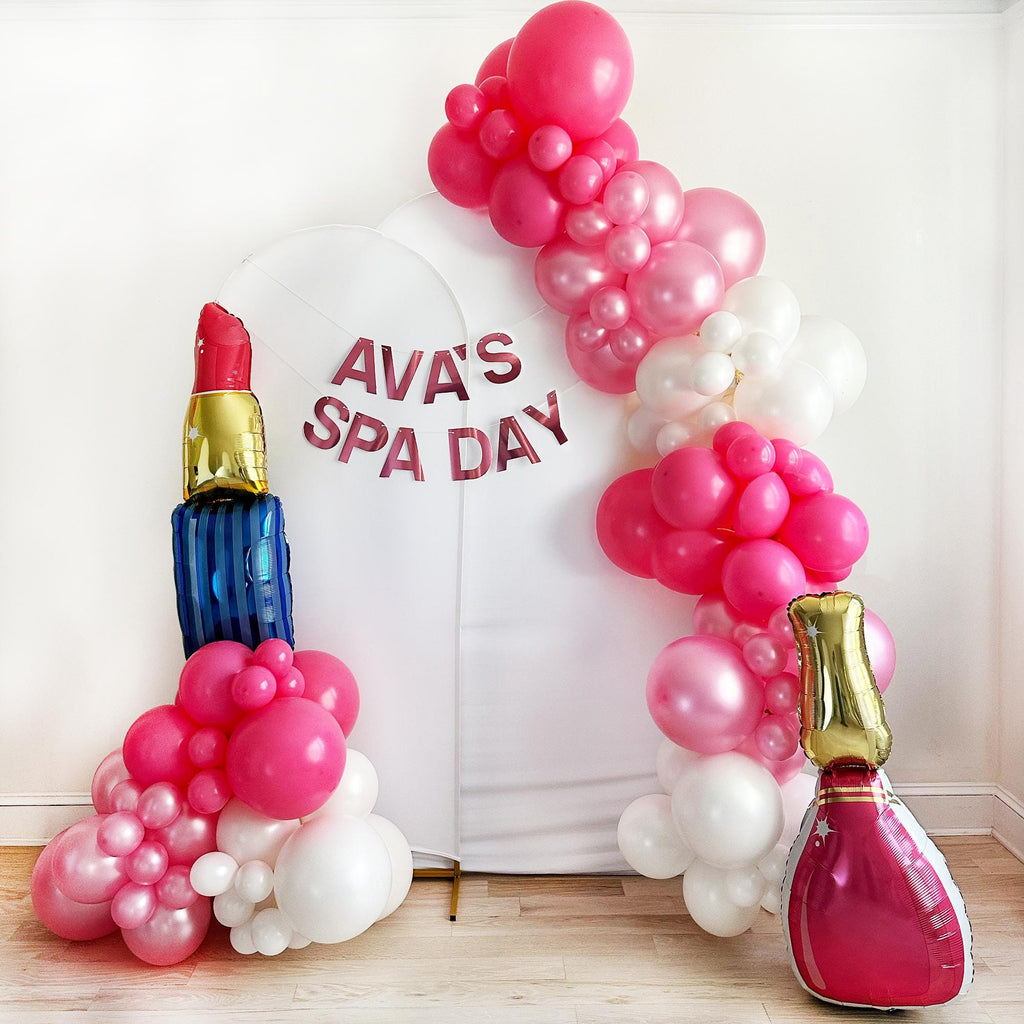 Spa Day Party for Girls | Personalized Party Banner | Nail Polish Lipstick Foil Balloons