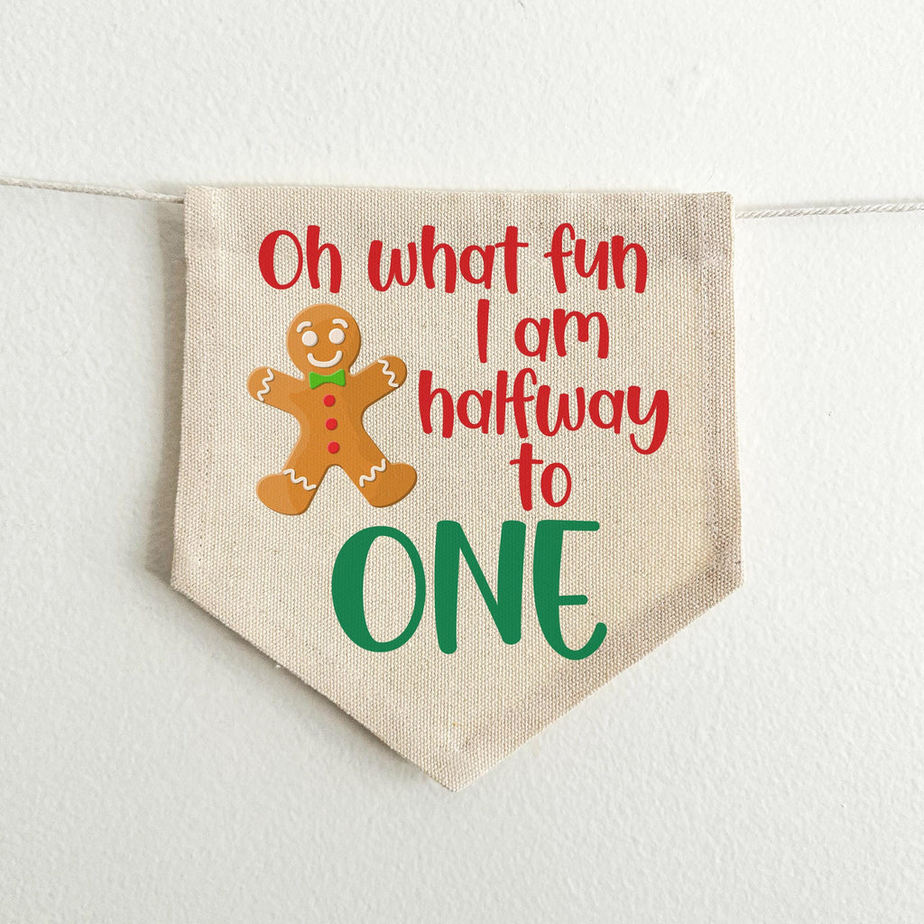 Christmas Half Birthday Party Decorations, Halfway to One Holiday High Chair Banner, Gingerbread 6 Month Sign, Candy Cane Cake Smash Decor