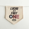 Fast One 1st Birthday Banner | Custom Race Car Highchair Decoration | Personalized Racing First Birthday Party Sign | Cake Smash Prop