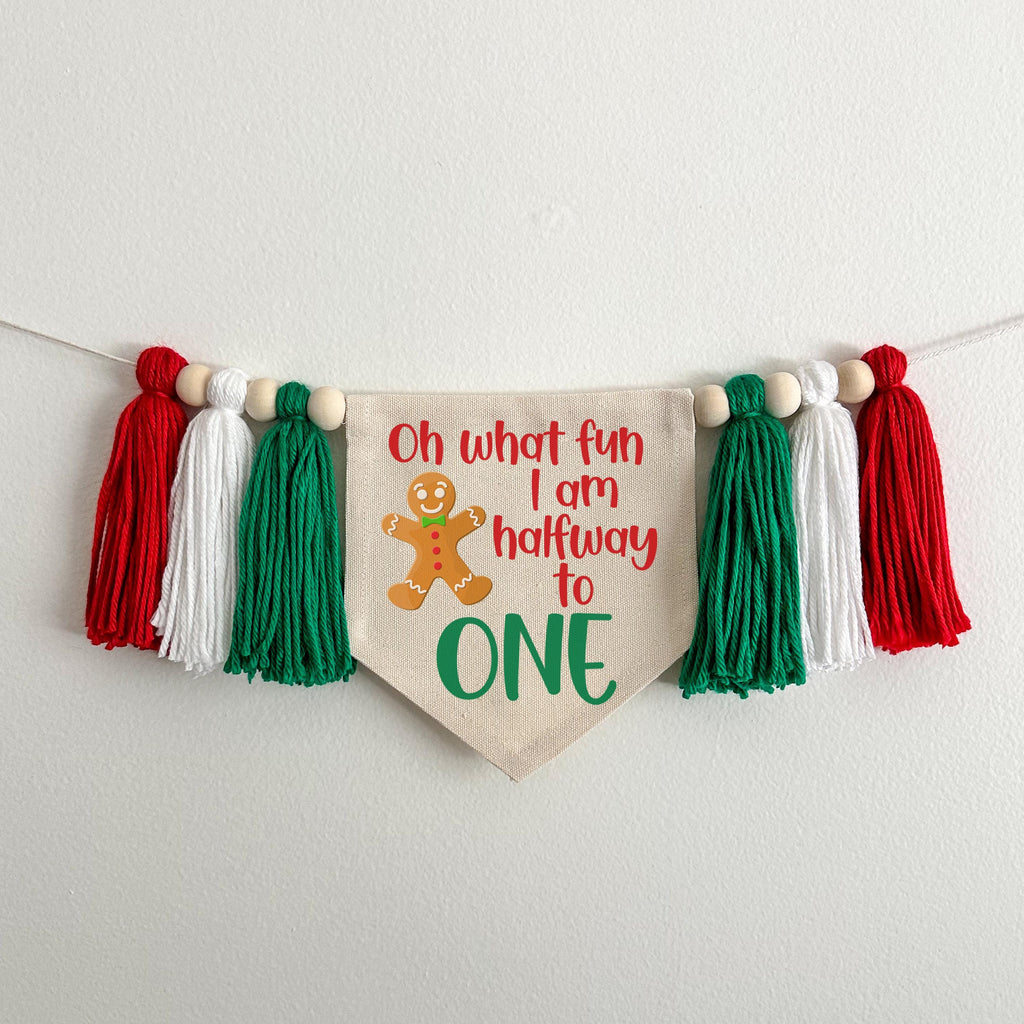 Christmas Half Birthday Party Decorations, Halfway to One Holiday High Chair Banner, Gingerbread 6 Month Sign, Candy Cane Cake Smash Decor