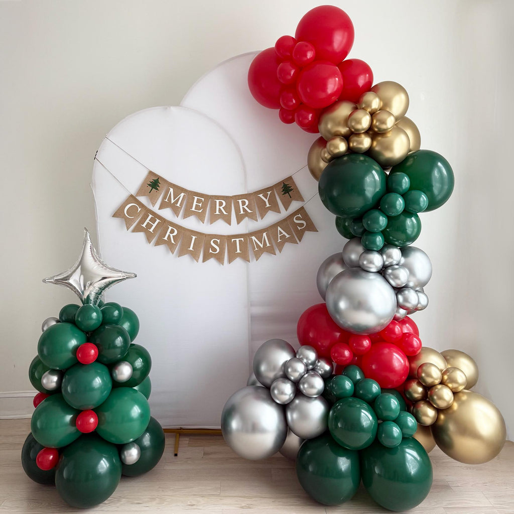 Christmas Balloon Arch | Holiday Party Decorations | Red and Green Balloon Garland