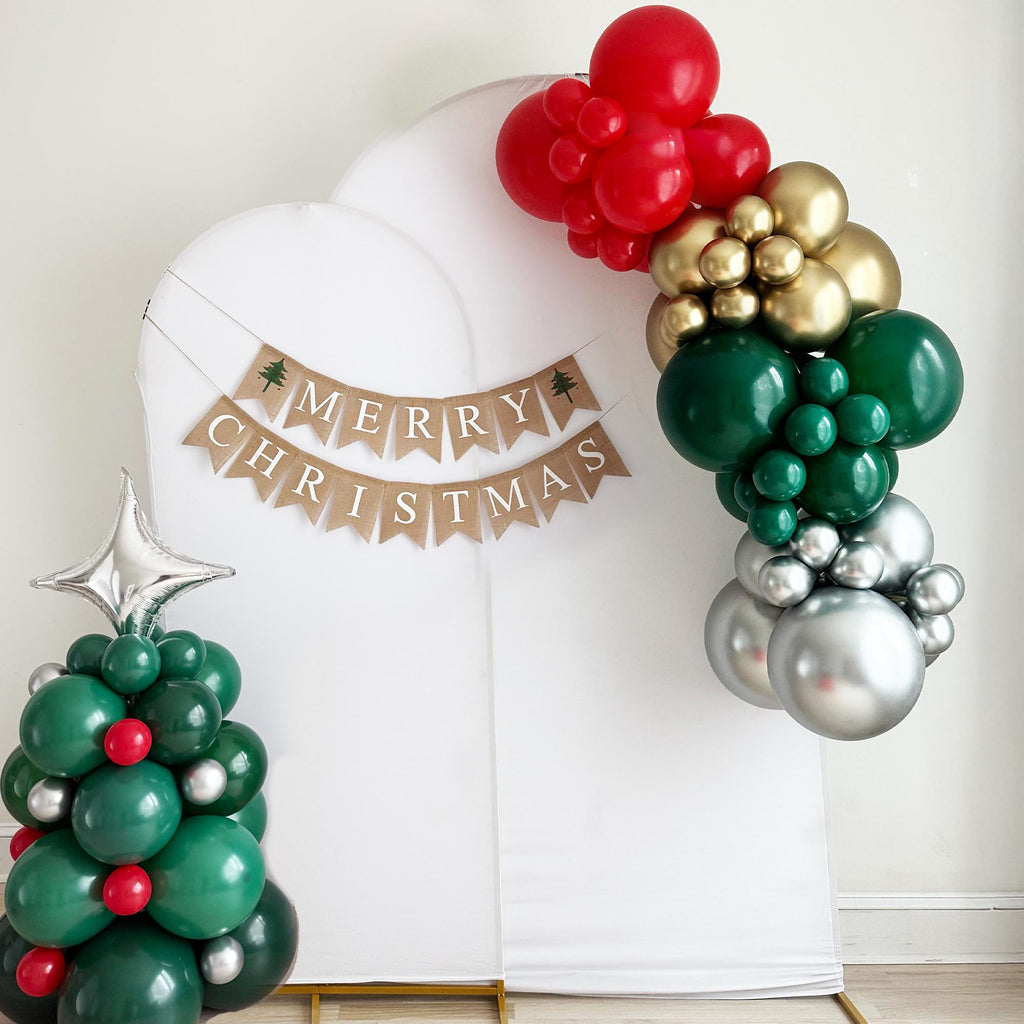 Christmas Balloon Arch | Holiday Party Decorations | Red and Green Balloon Garland