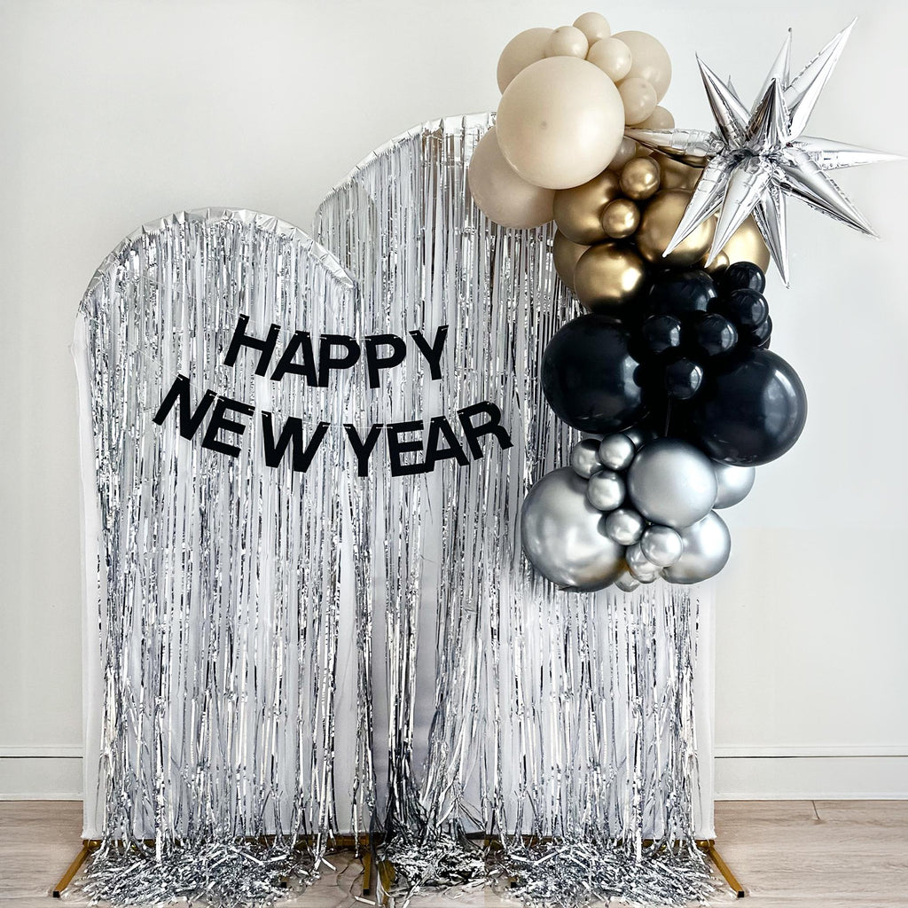 Black, Gold and Silver Balloon Arch | Balloon Garland Kit | Birthday, Graduation, New Years Eve Party Decorations | Happy New Year Decor
