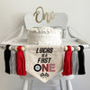 Fast One 1st Birthday Banner | Custom Race Car Highchair Decoration | Personalized Racing First Birthday Party Sign | Cake Smash Prop
