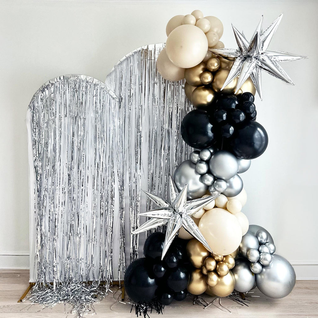 Black, Gold and Silver Balloon Arch | Balloon Garland Kit | Birthday, Graduation, New Years Eve Party Decorations | Happy New Year Decor