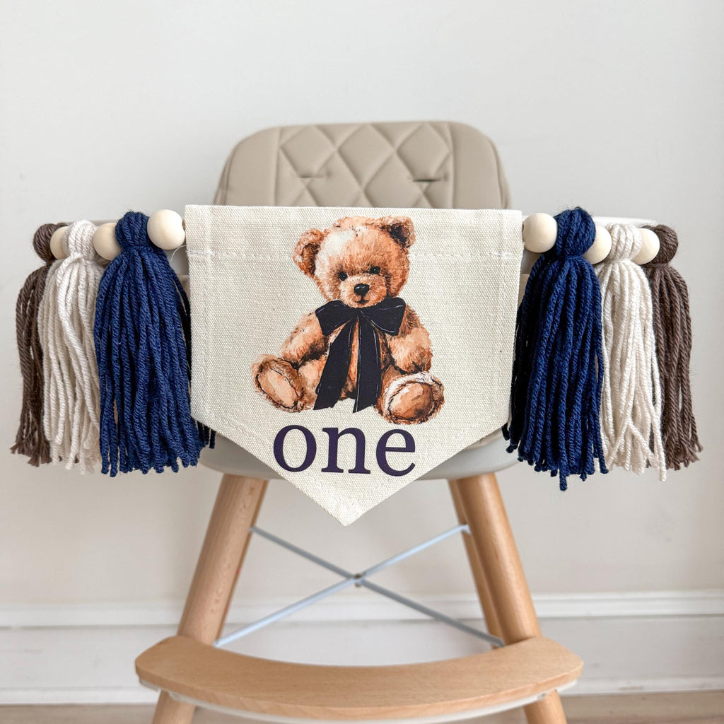Teddy Bear First Birthday | Highchair Banner | Beary First Birthday | Boy Party Decorations | Cake Smash Prop