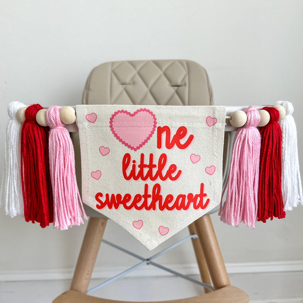 One Little Sweetheart 1st Birthday Banner, Heart Highchair Decoration, Valentines Day First Birthday Party Sign, Love Cake Smash Pennant