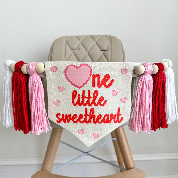One Little Sweetheart 1st Birthday Banner, Heart Highchair Decoration, Valentines Day First Birthday Party Sign, Love Cake Smash Pennant