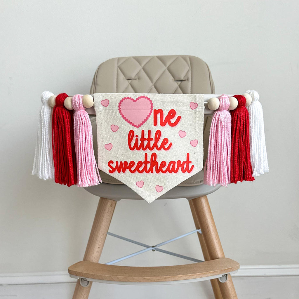 One Little Sweetheart 1st Birthday Banner | Heart Highchair Decoration | Valentines Day First Birthday Party Sign