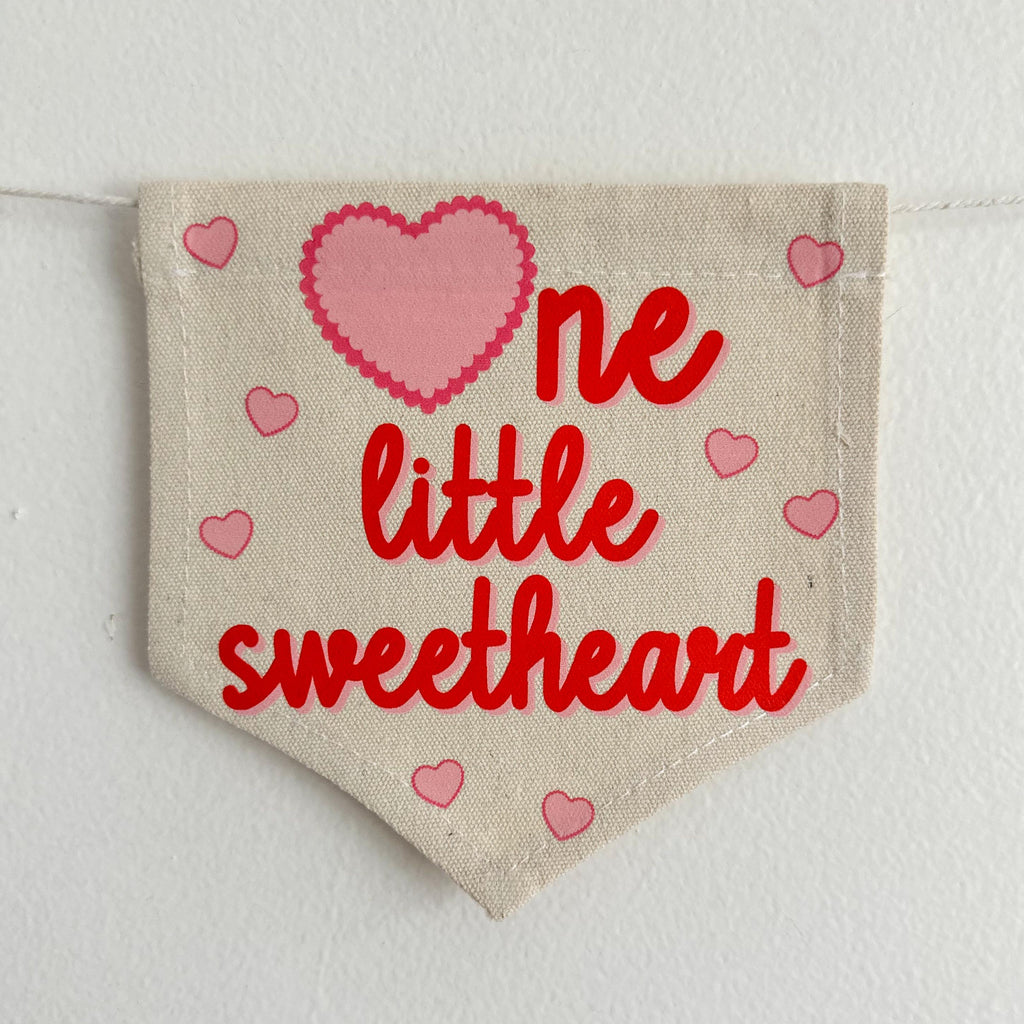 One Little Sweetheart 1st Birthday Banner, Heart Highchair Decoration, Valentines Day First Birthday Party Sign, Love Cake Smash Pennant