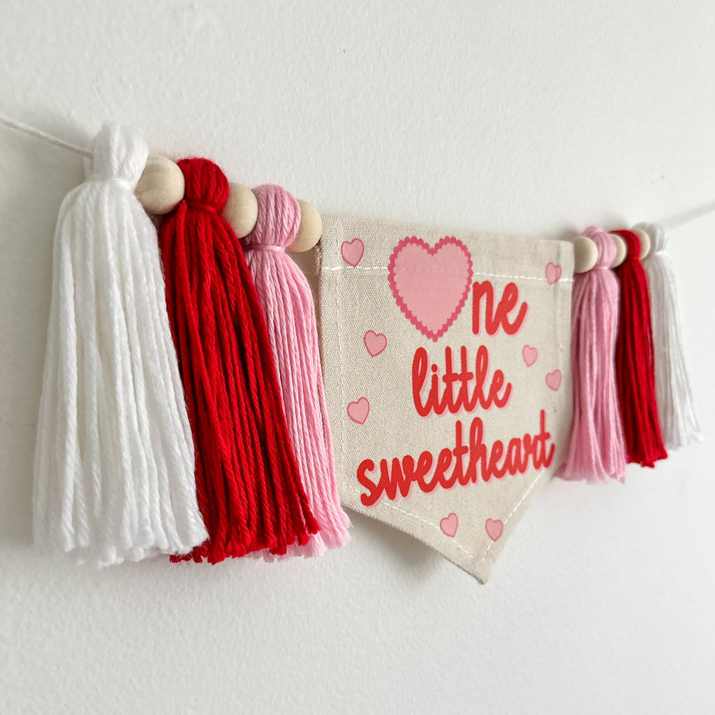 One Little Sweetheart 1st Birthday Banner | Heart Highchair Decoration | Valentines Day First Birthday Party Sign
