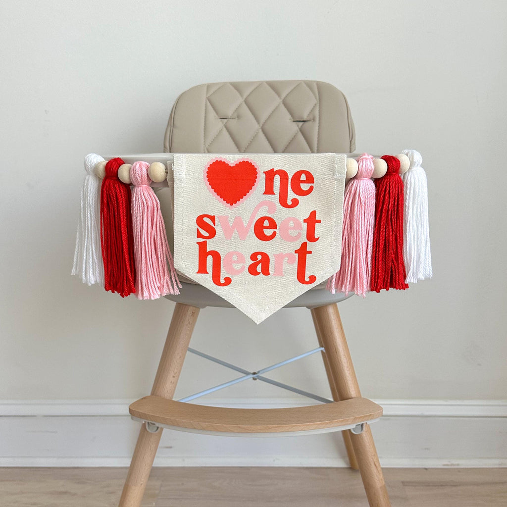 Valentine 1st Birthday Tassel Banner, Custom Valentines Day First Birthday Party, Personalized Heart Highchair Decoration, Cake Smash Banner