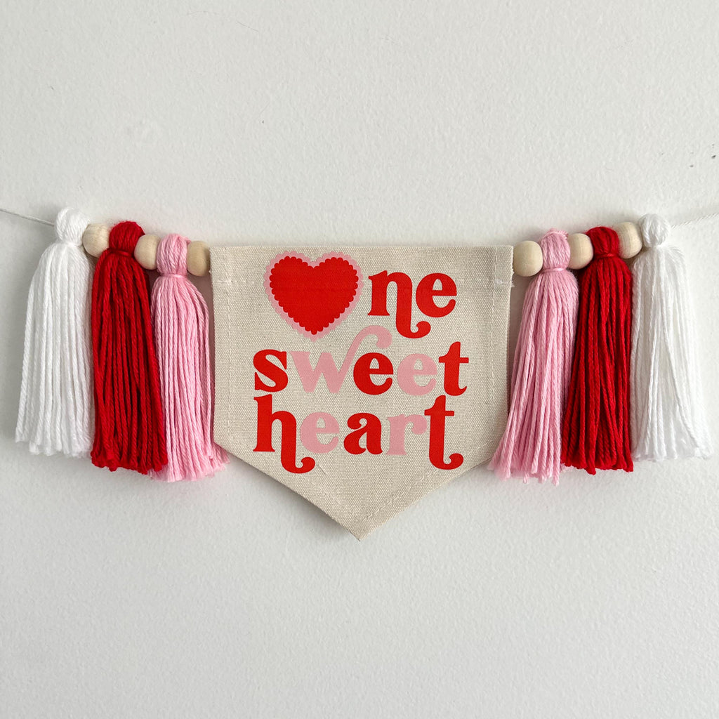 Valentine 1st Birthday Tassel Banner, Valentines Day First Birthday Party Sign, Heart Highchair Decoration, Love Cake Smash Pennant