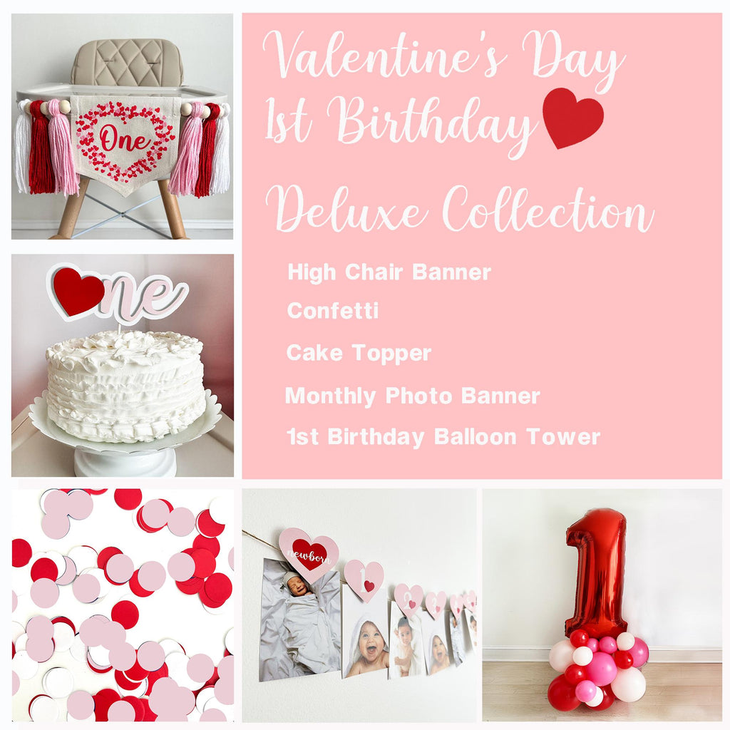 Valentine First Birthday | Sweetheart Party | 1st Birthday Bundle | Red Hearts Balloon Arch | Pink & Red Balloon Garland | Girl Party Decor